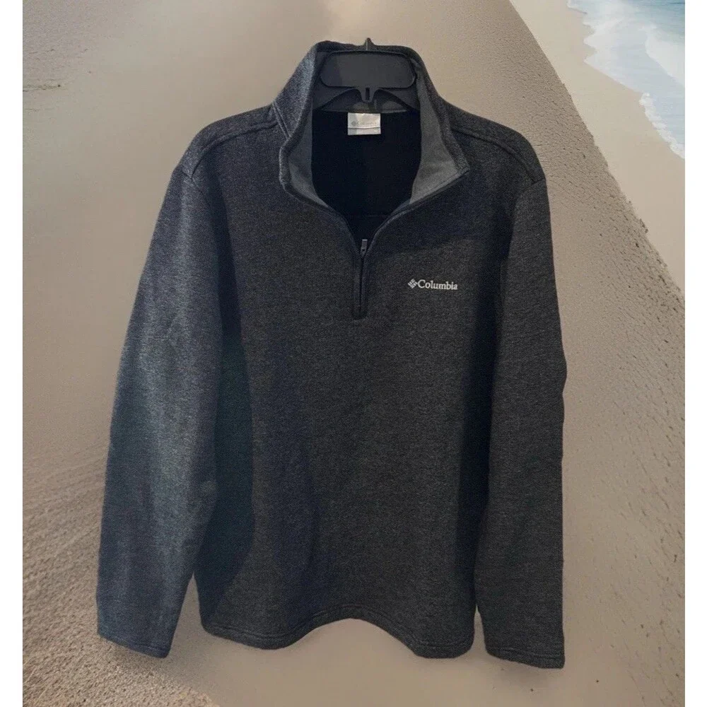 Columbia 1/4 Zip Sweater Dark Gray Knit  Pullover Long Sleeve Mens M